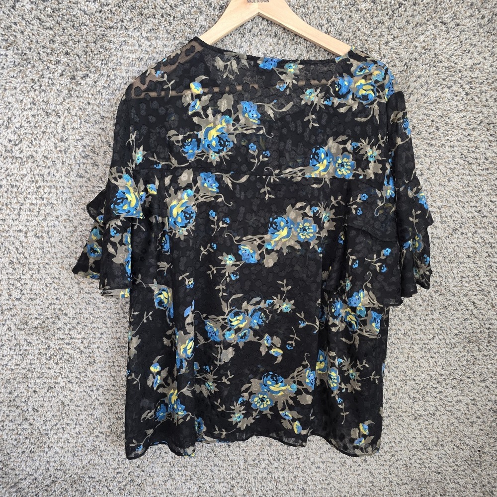 Lane Bryant Top Womens Plus 18 Black Sheer Keyhole Neck Ruffle Blouse Ladies - Picture 7 of 7
